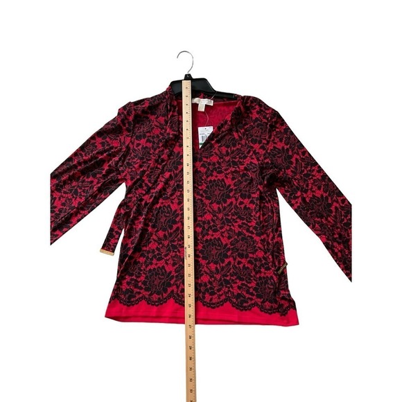Michael Kors Blouse Top Women SZ L Red/Black Floral V-Neck Long Sleeve Pullover - Picture 4 of 5